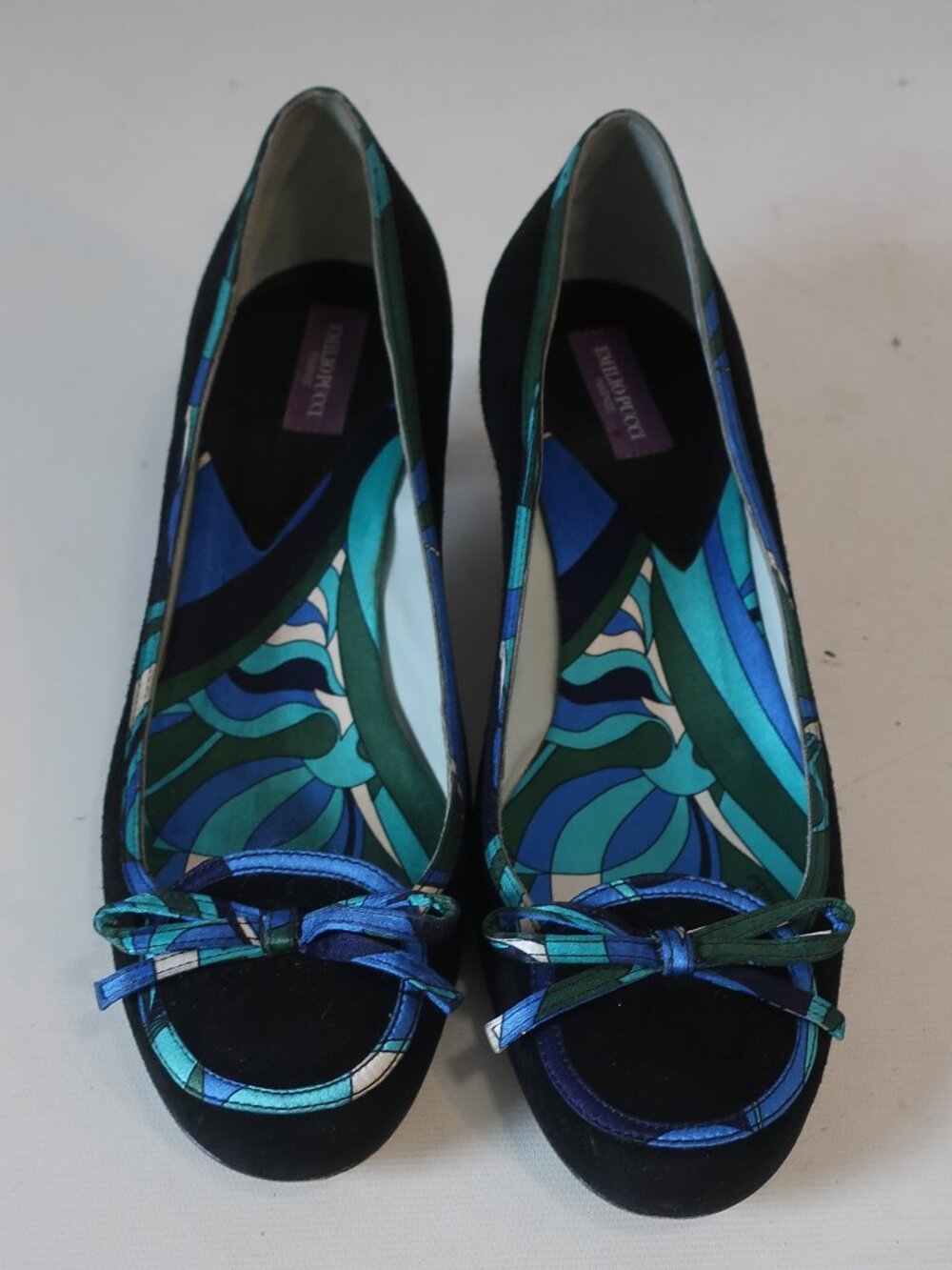 Womens Emilio Pucci Black Suede Blue, Green Trim Shoes 36 EUR/ US 6